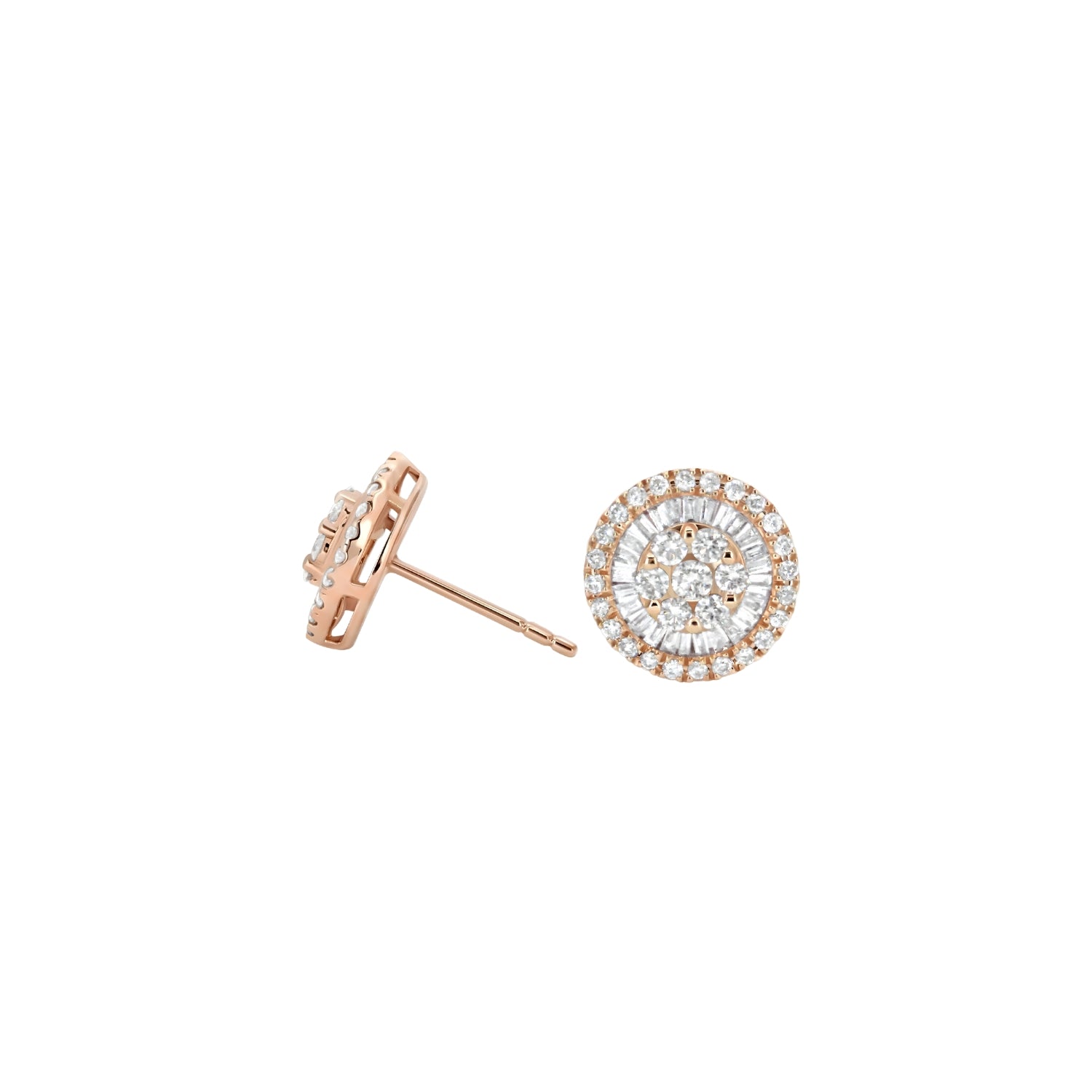 10mm Diamond Cluster Stud Earrings in 18K Rose or Yellow Gold