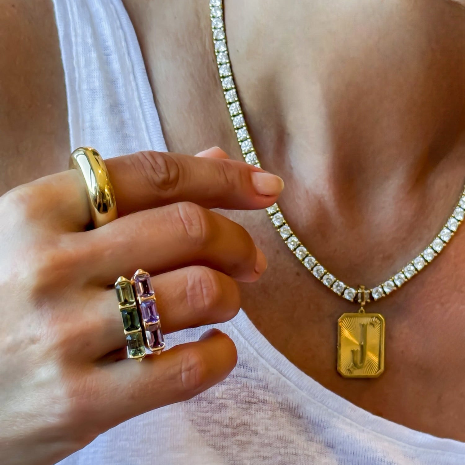 Gold Letter Medal Diamond Pendant