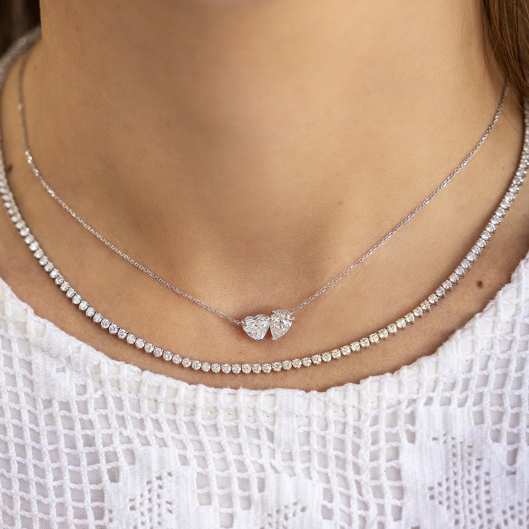 Claudia diamond tennis necklace in 18K white gold by JJ Jewelry