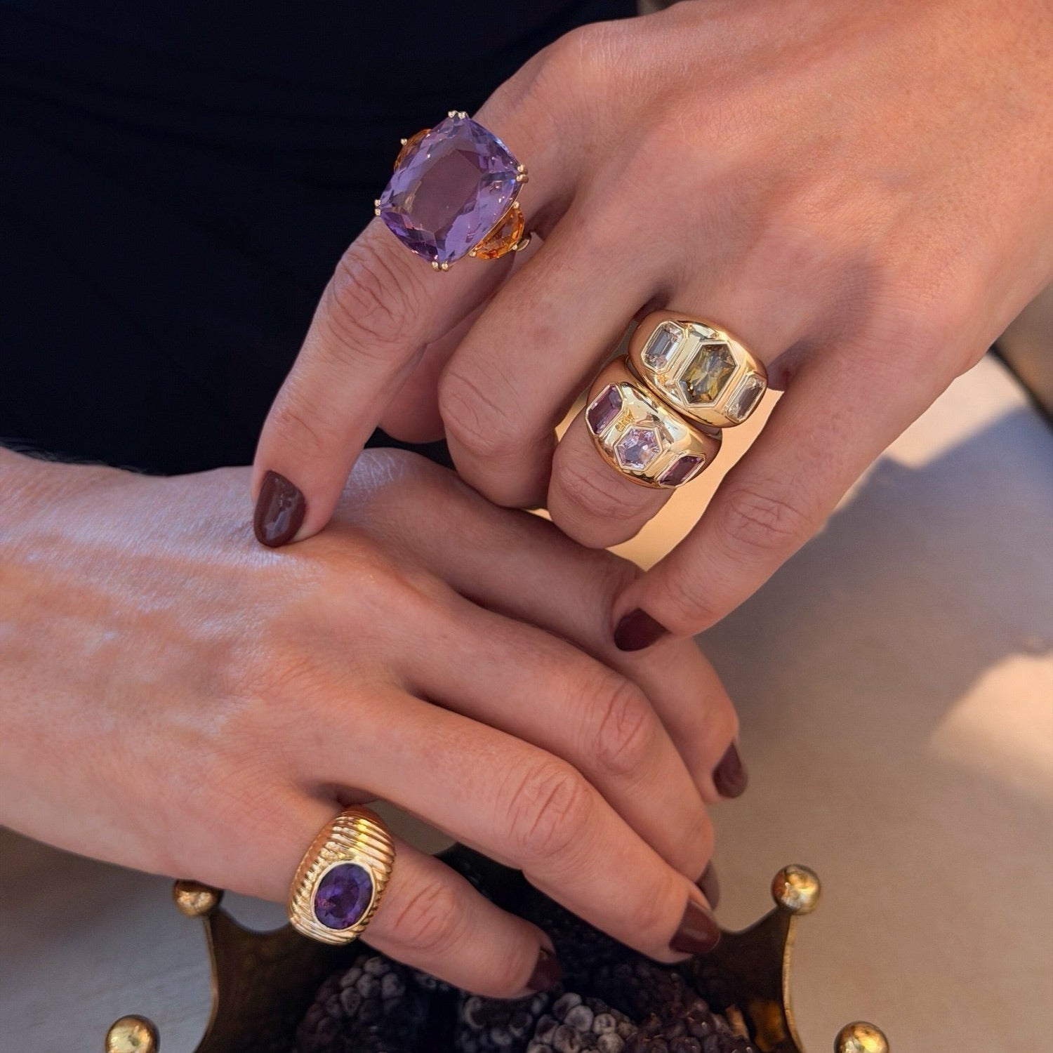 Oval Amethyst Cocktail Ring in 18K Yellow Gold