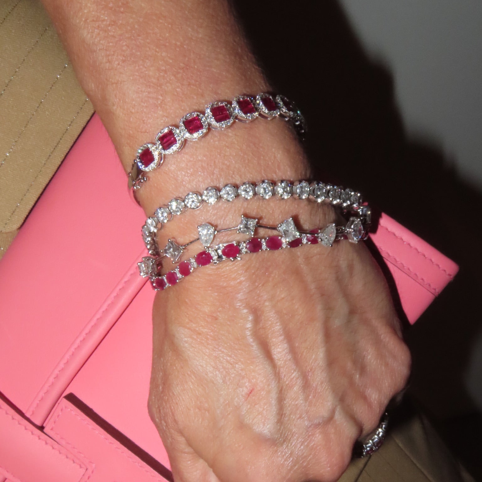 Ruby or Blue Sapphire & Diamond Circle Link Bracelet in 18K Yellow or White Gold