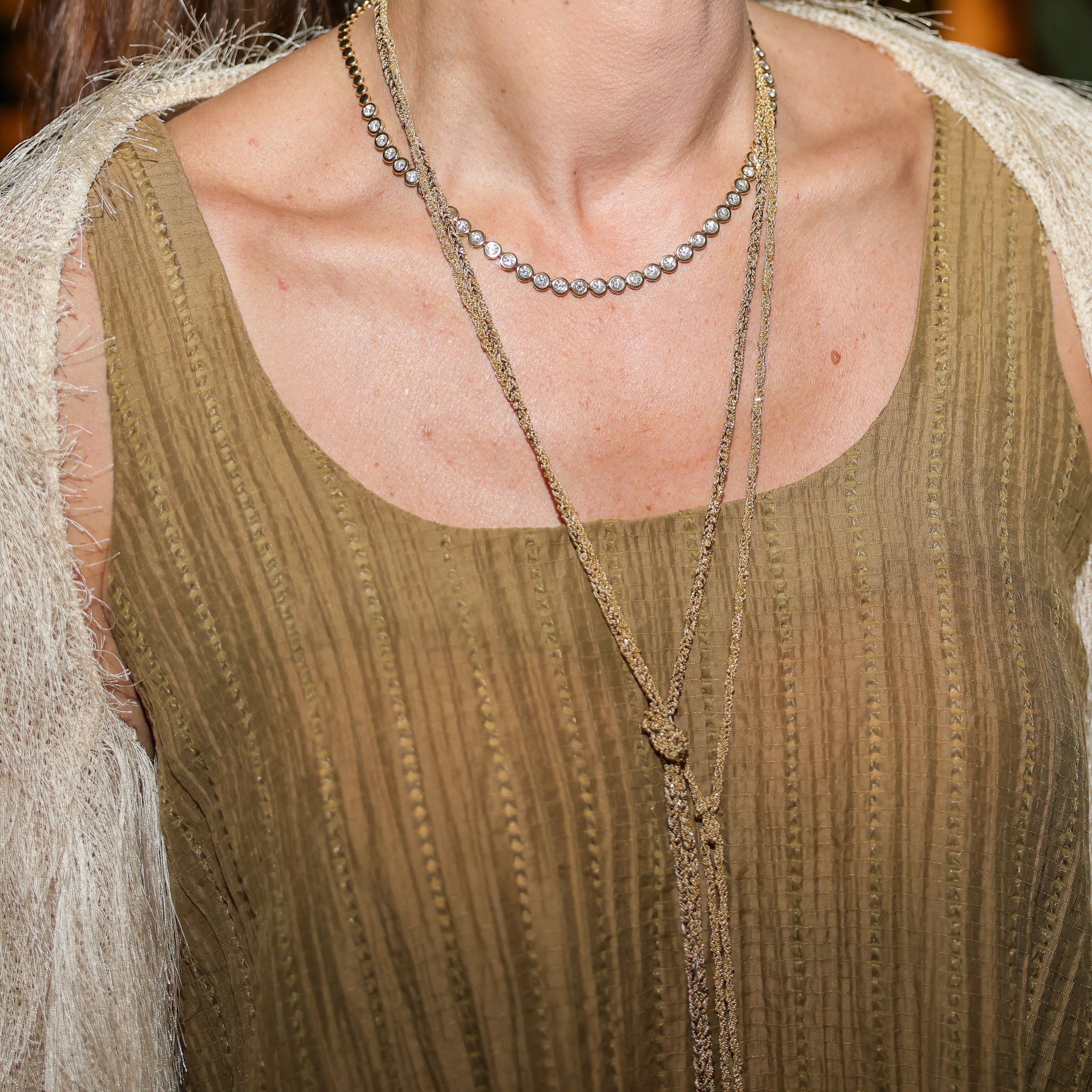 Silk Wire Scarf Necklace in Silver Dipped Yellow Gold