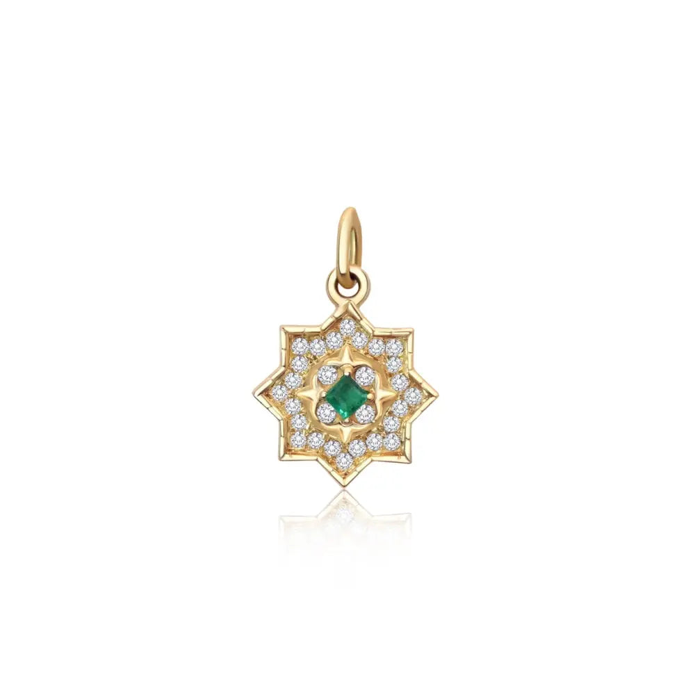 FACETED SHINE SUN DIA EME SML PEND 14KY Princess Jewelry Shop