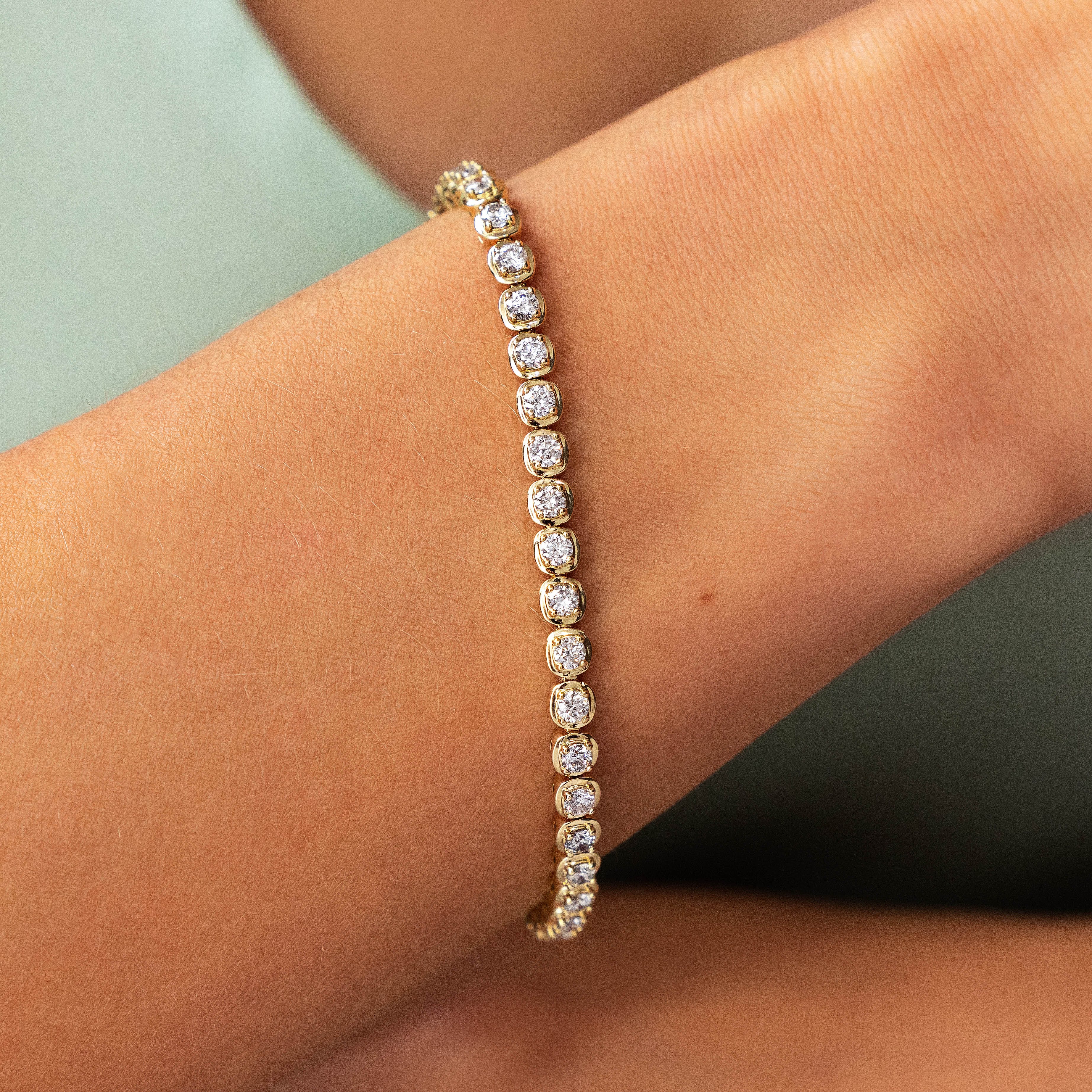 Bezel-Set Diamond Line Bracelet in 14K Yellow Gold | JJ Jewelry Miami