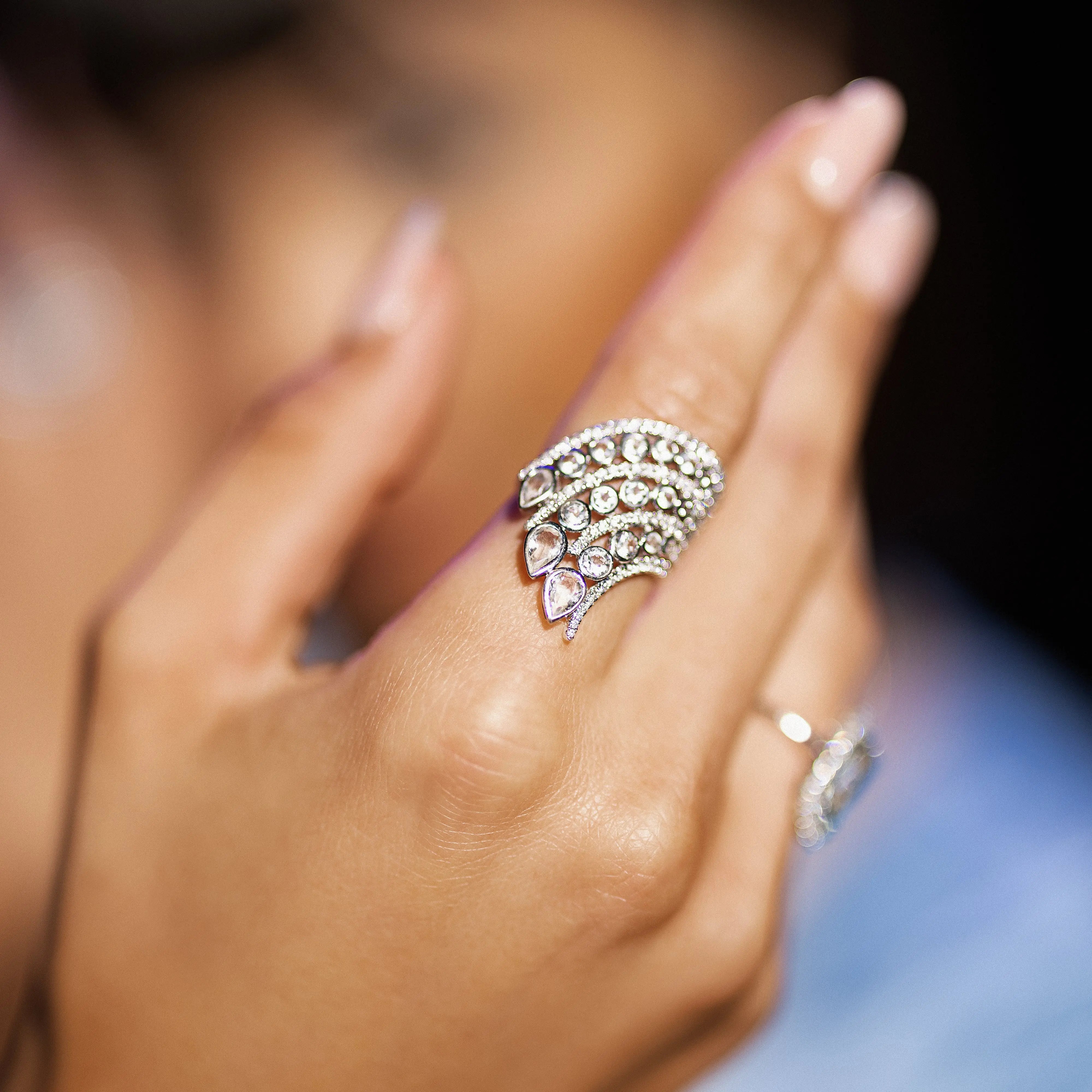 18K gold pear and round diamond pavé statement ring