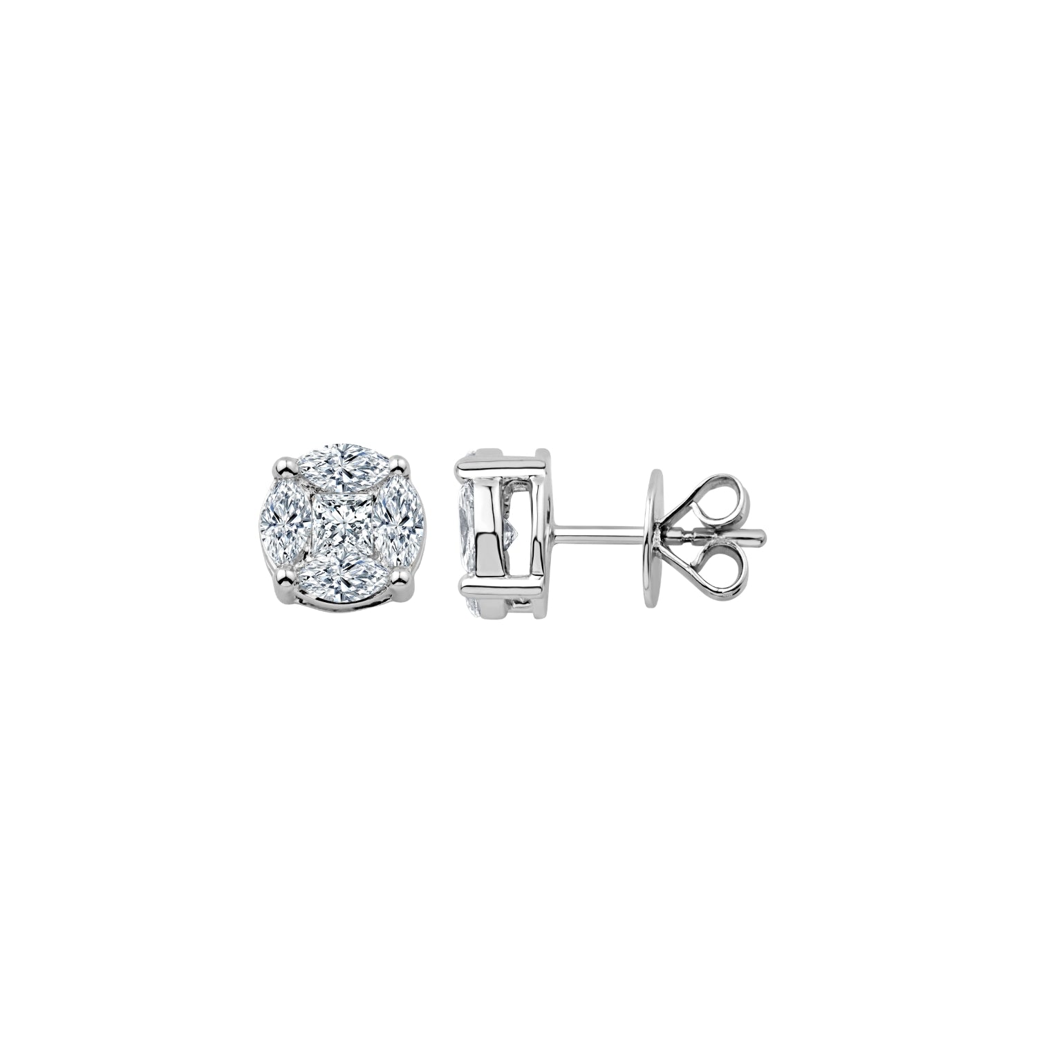 Diamond Miracle Mosaic Stud Earrings in 18K Gold | JJ Jewelry Miami