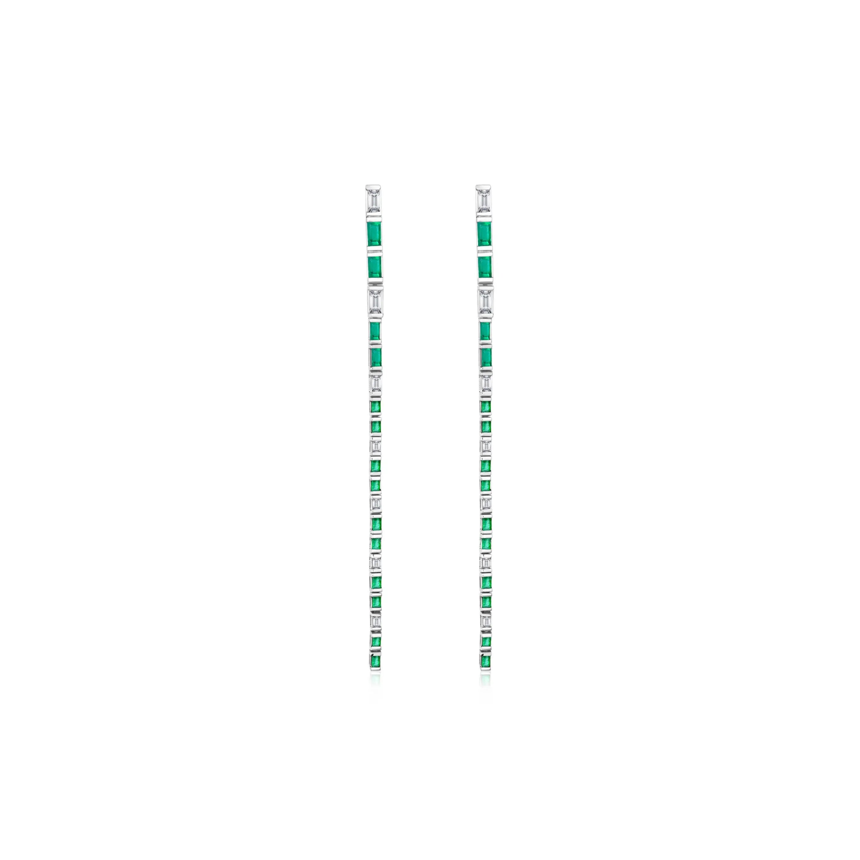 Emerald and Diamond Drop Earrings in 18K White Gold | JJ Jewelry Miami