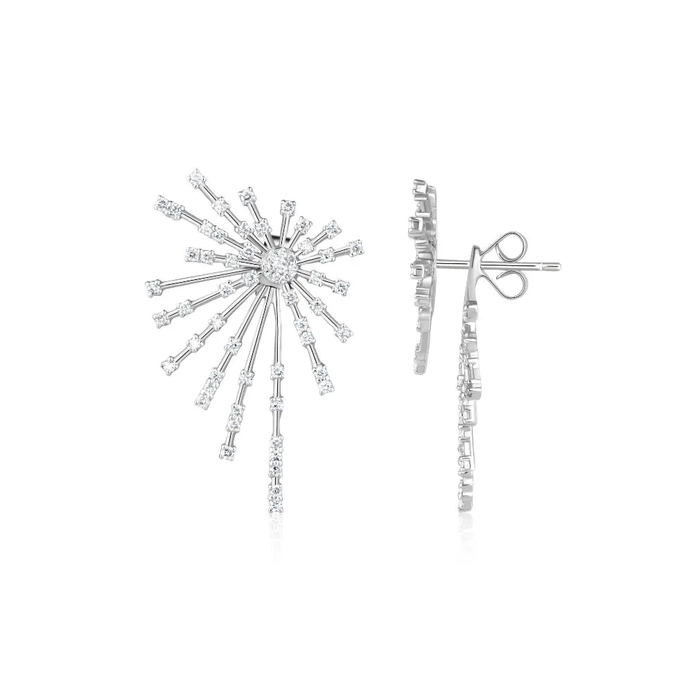 Firework Round Diamond Drop Earrings in 18K Gold | JJ Jewelry Miami