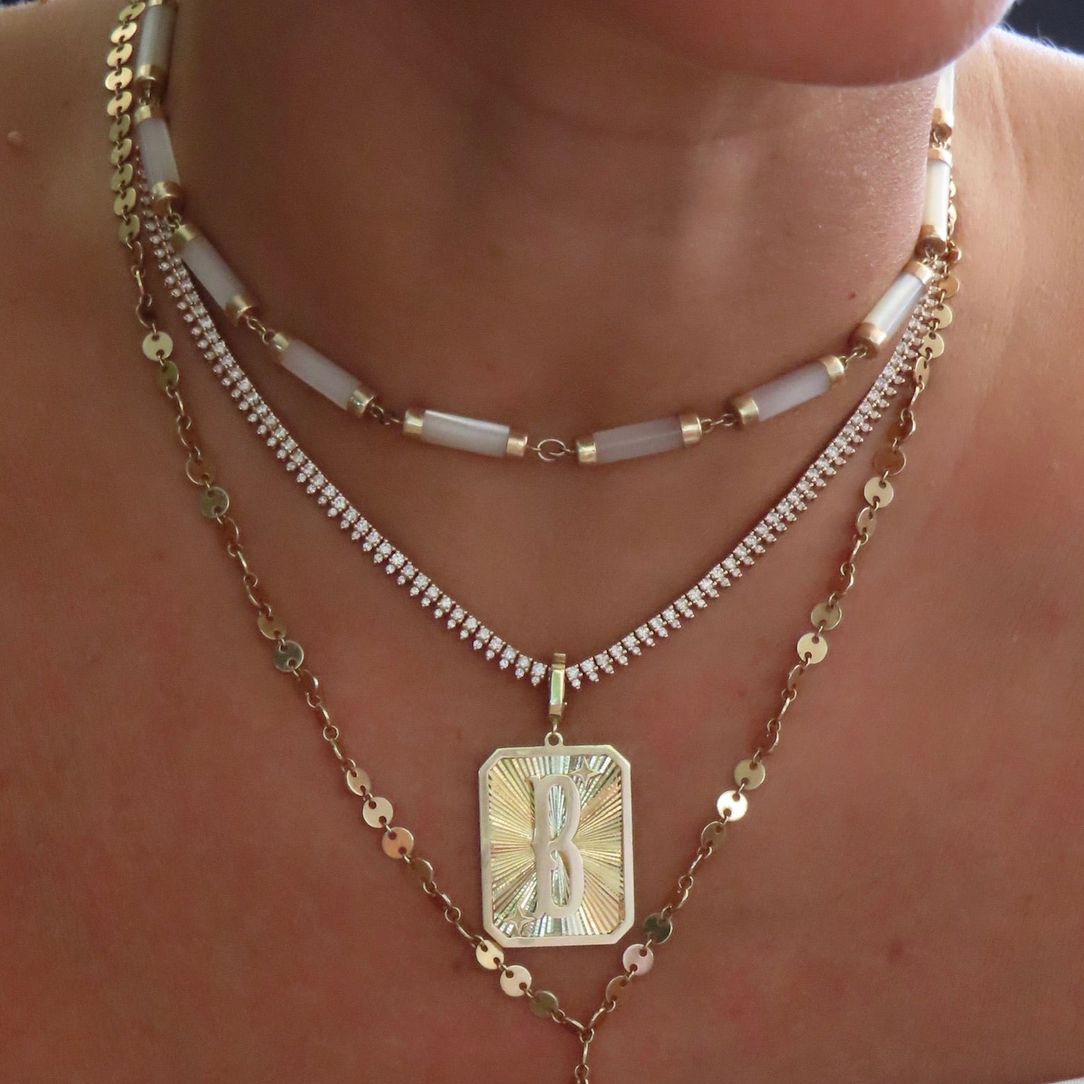 Geometric Cylinder Gemstone Necklace in 14K Yellow Gold