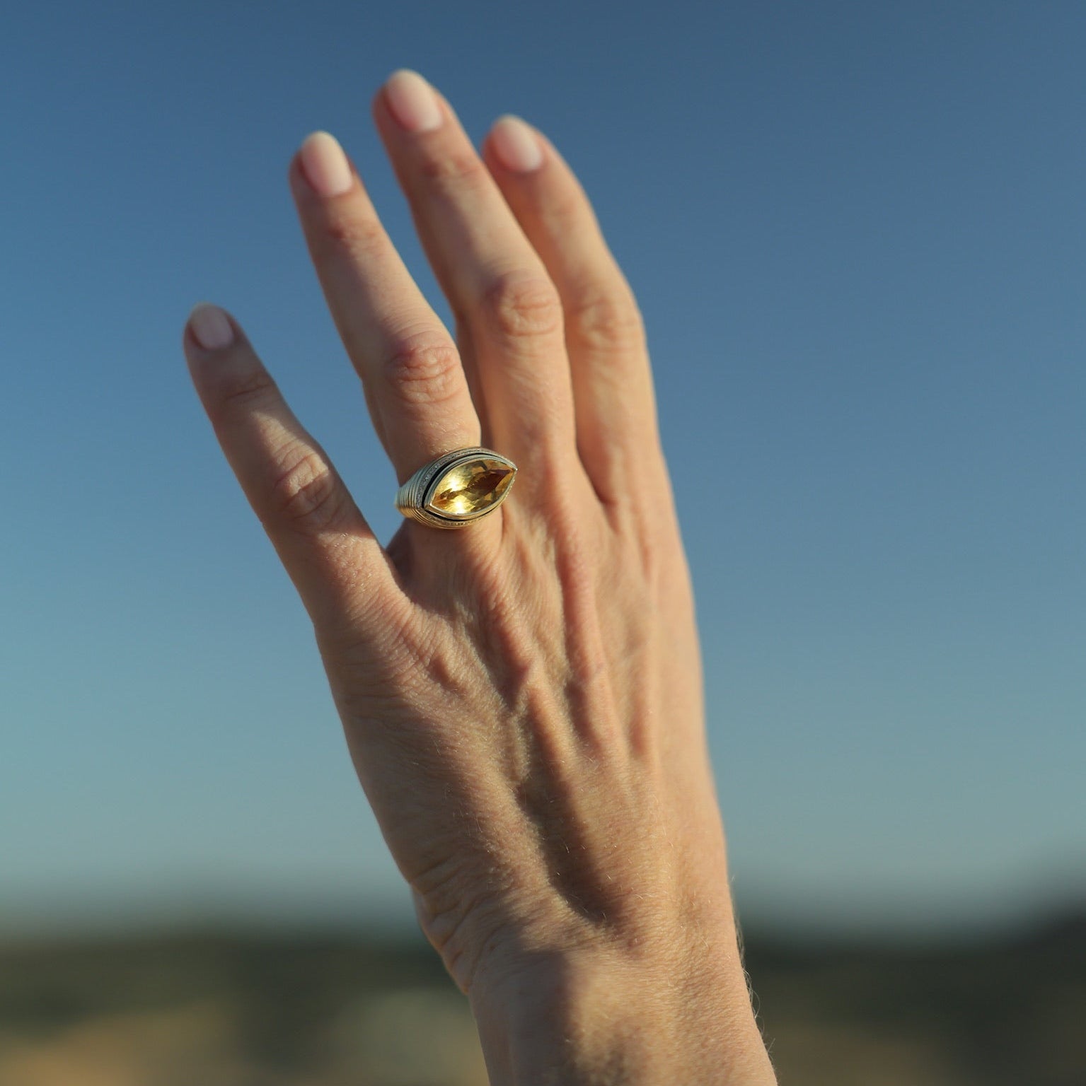 Marquise Citrine & Diamond Ring in 18K Yellow Gold