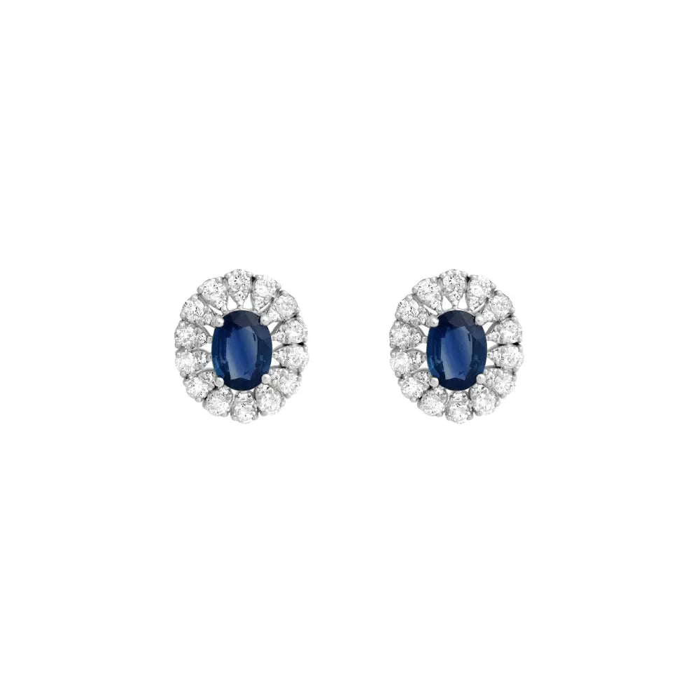   Oval Flower Blue Sapphire Studs Princess Jewelry Shop
