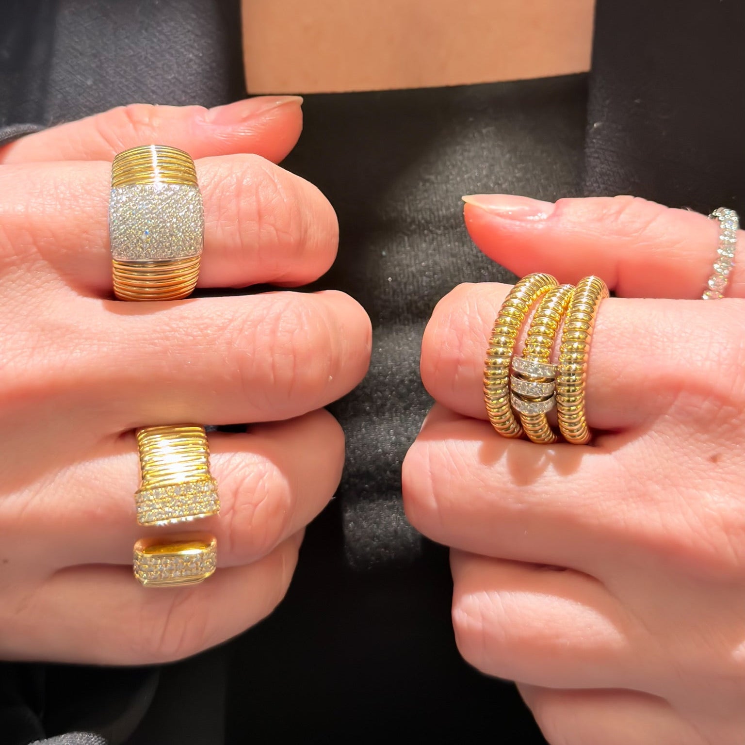 Italian Line Flexible Diamond Ring in 18K Yellow Gold