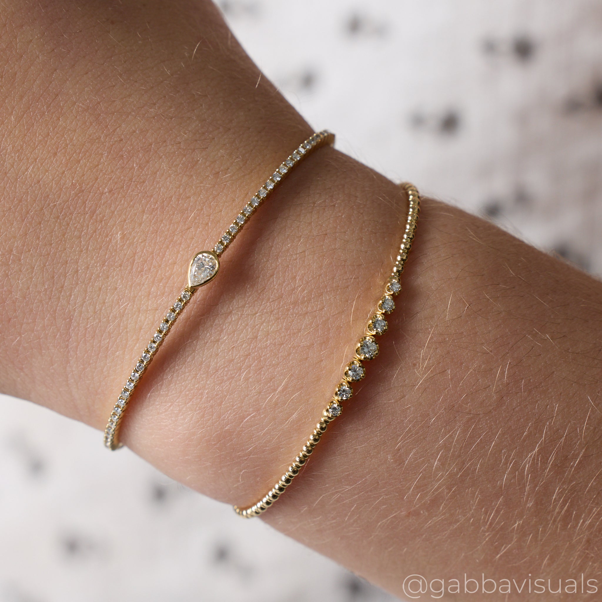 Pear Diamond Bangle Bracelet in 18K Yellow Gold | JJ Jewelry Miami