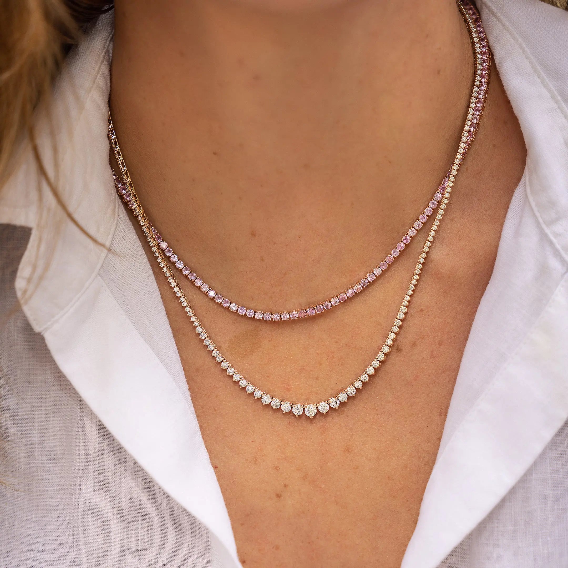Amanda Pink Sapphire Tennis Necklace-Princess Jewelry Shop