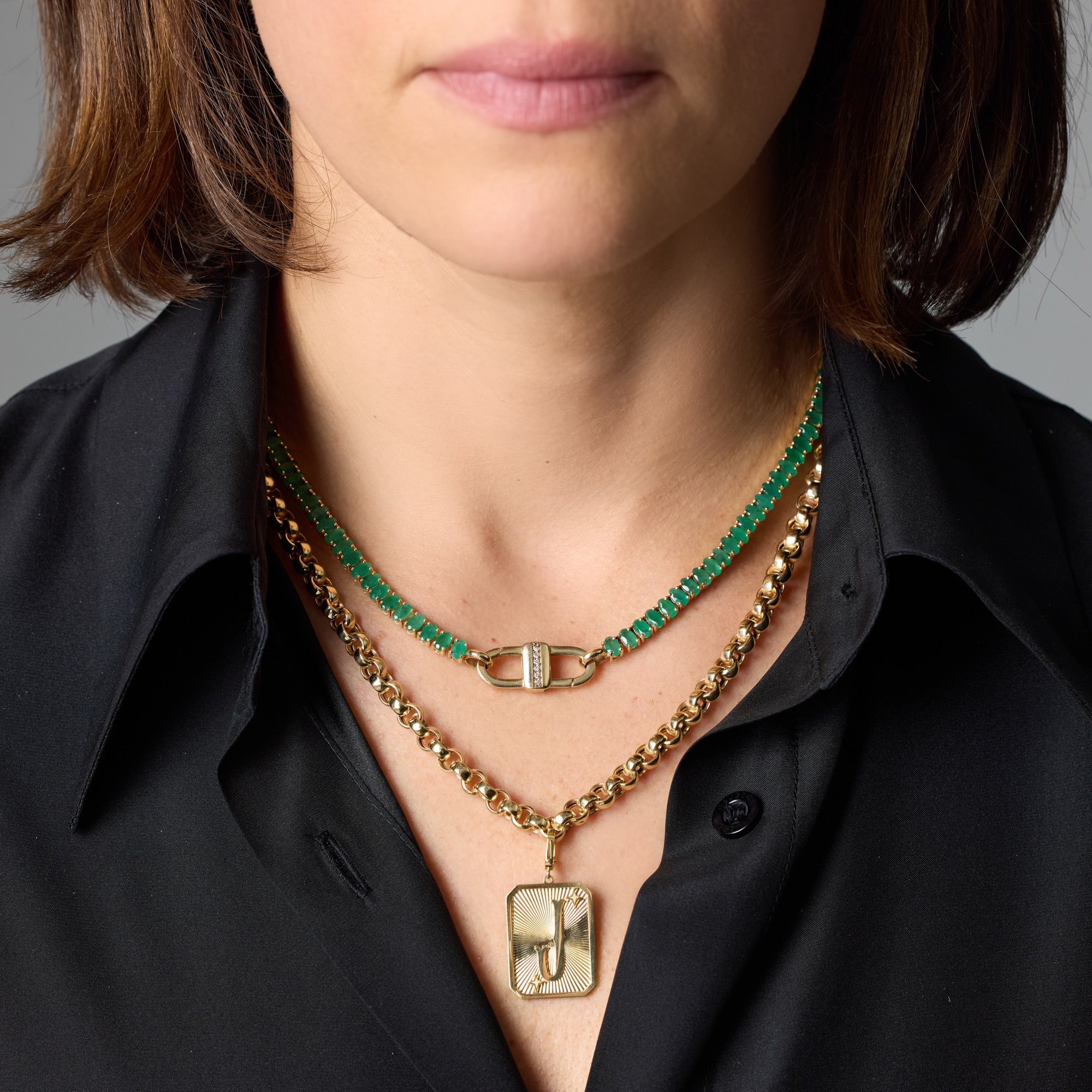 Gold Letter Medal Diamond Pendant