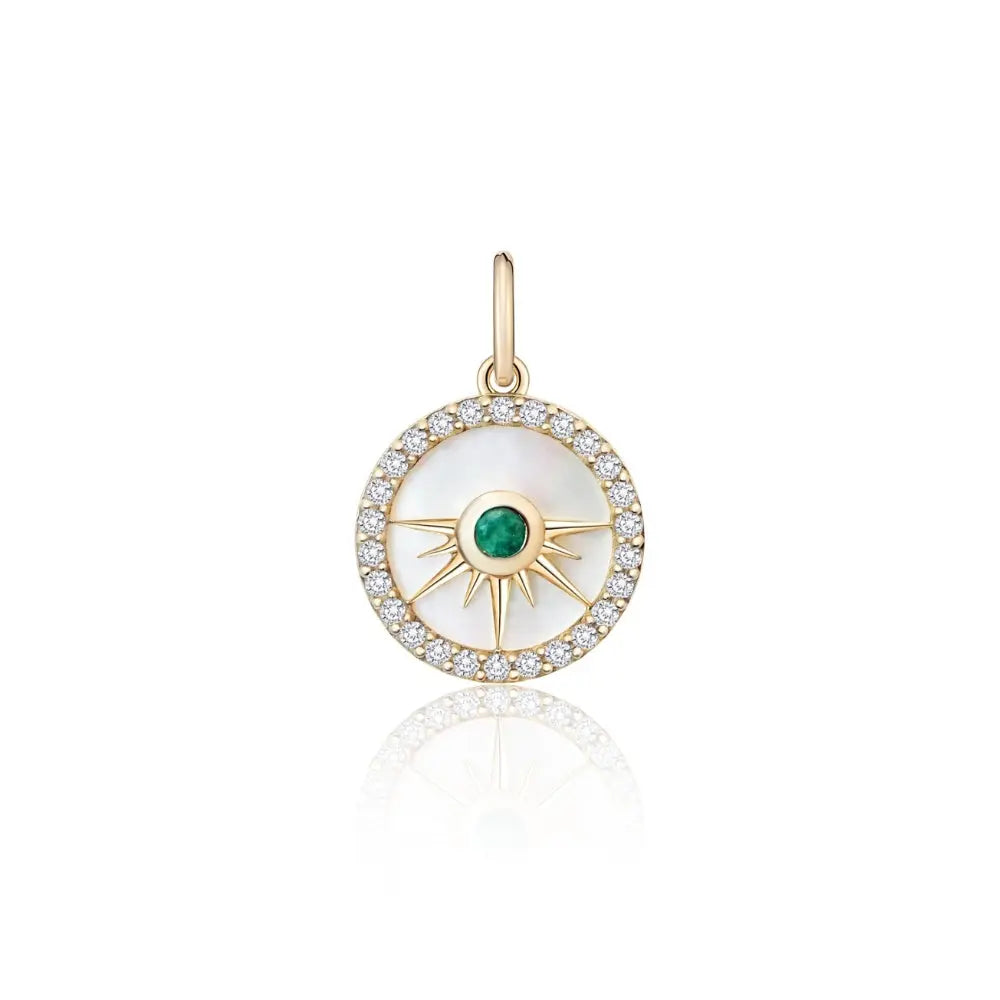   ROUND MADRE PEARL SHINE GOLD EM PEND 14KY Princess Jewelry Shop